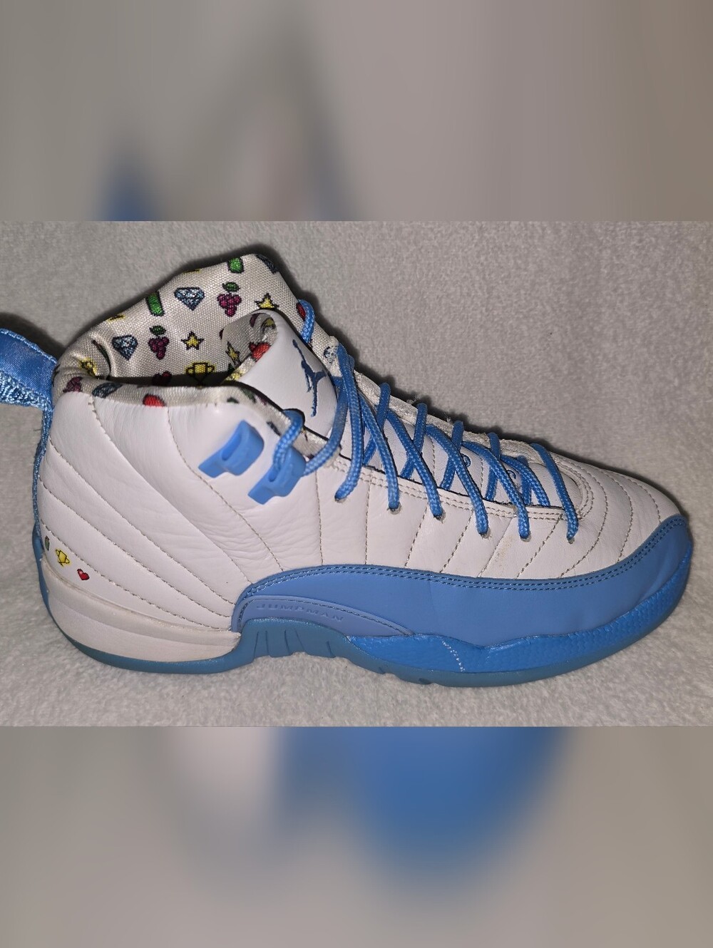 Nike Jordan Youth Air 12 GS Emoji White and Light Blue Sneakers